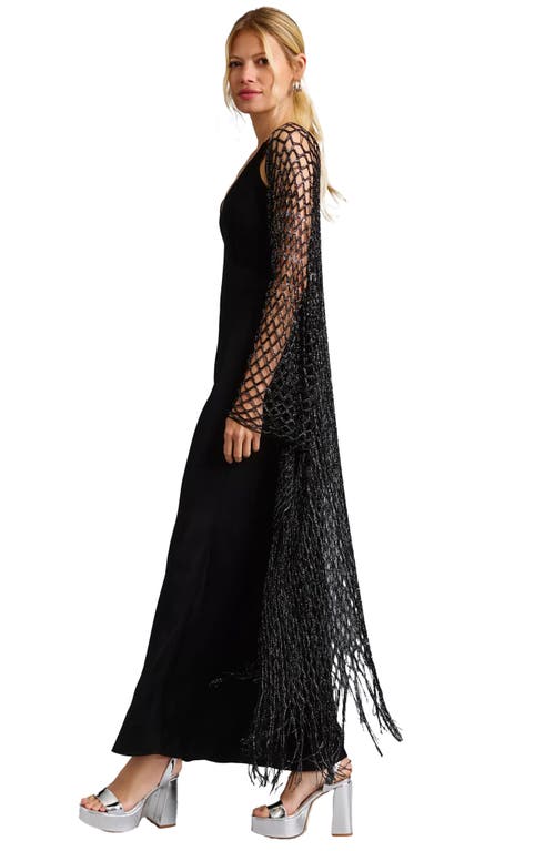 Shop Saachi Shimmer Crochet Fringe Kimono In Black