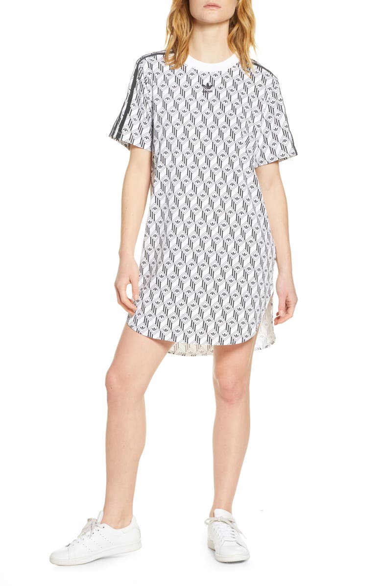 adidas Originals Trefoil Geo Print T-Shirt Dress, Main, color,