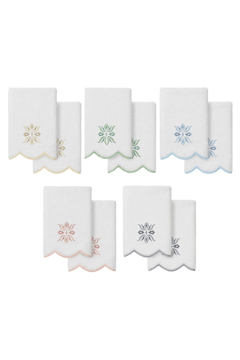 Flower Crest Scalloped Set of 2 Washcloths, Alternate, color, WHITE/ BLUE