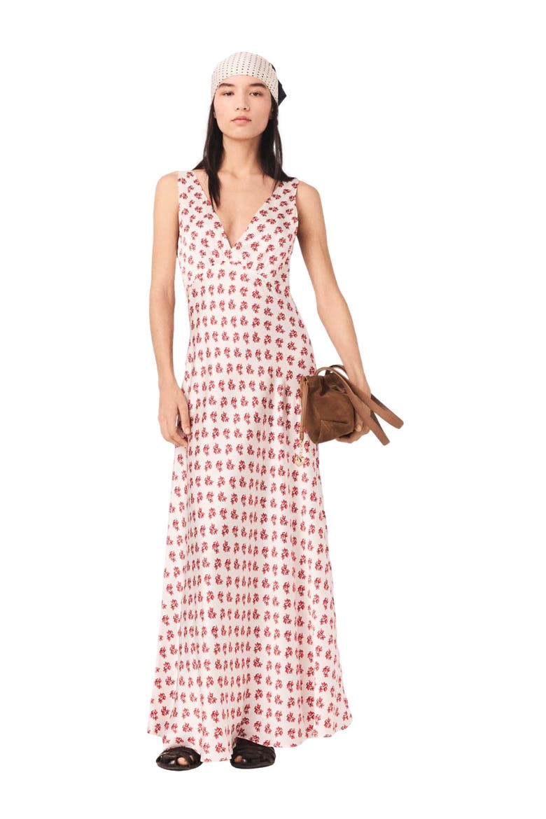 Patterned silk dress, Main, color, Red small flowers print
