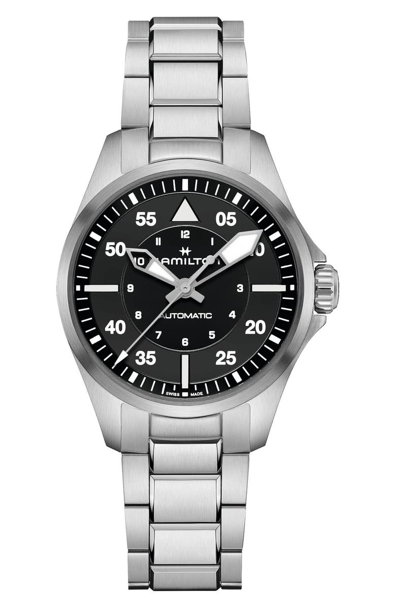 Hamilton Khaki Aviation Pilot Automatic Bracelet Watch, 36mm, Main, color, Black