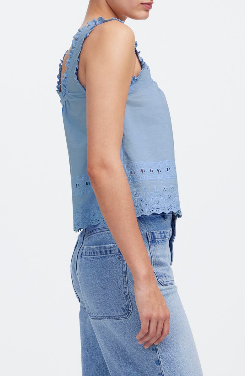 Madewell Embroidered Ruffle Trim Sleeveless Top, Alternate, color, Peri Blue