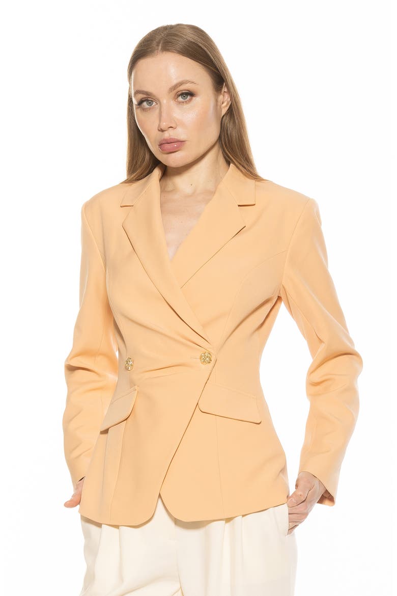 Tansy Drape Double Breasted Blazer, Alternate, color, ALMOND