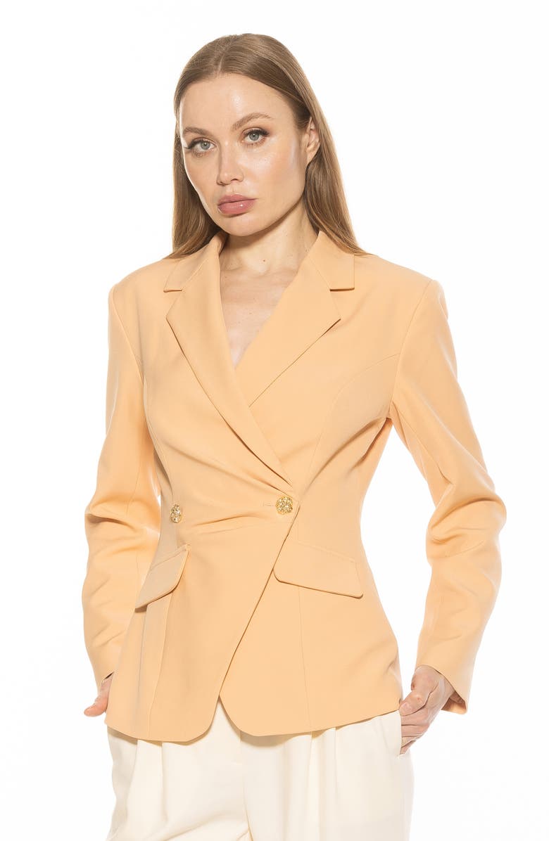 Alexia Admor Tansy Drape Double Breasted Blazer, Alternate, color, Almond