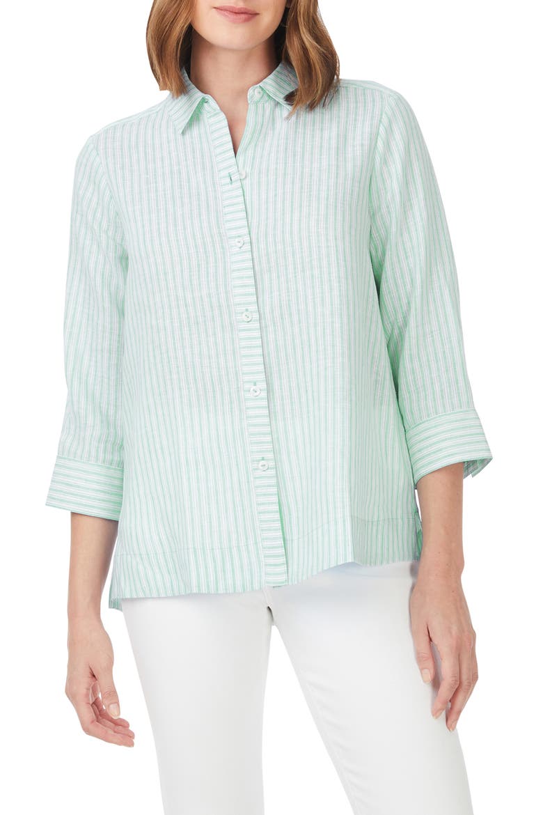 Harley Stripe Linen Button-Up Shirt, Main, color, SEA MIST