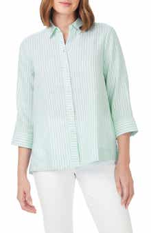 Foxcroft Harley Stripe Linen Button-Up Shirt