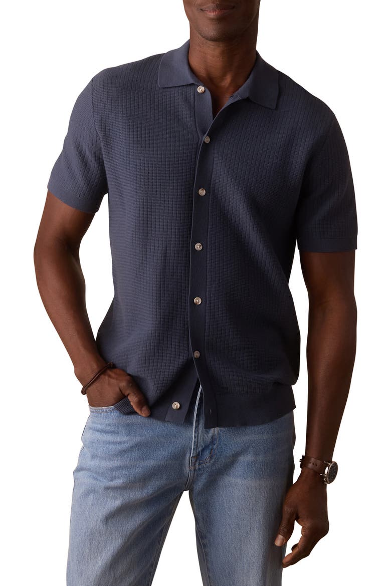 BreezeKnit Short Sleeve Button-Up Shirt, Main, color, VINTAGE BLUE
