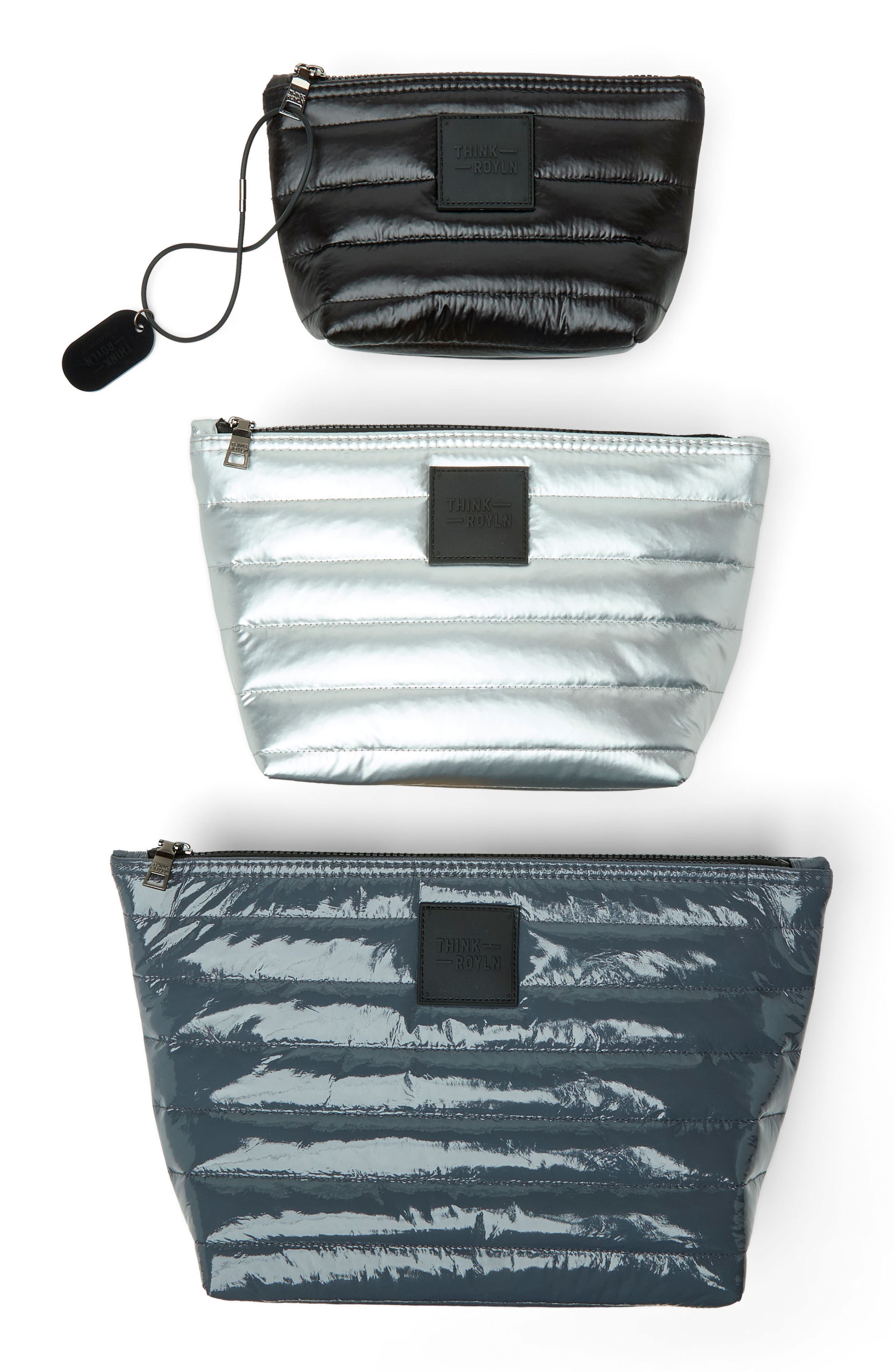 THINK ROYLN Travel Trio Organizational Pouches in Carbon, Pearl Silver Black 