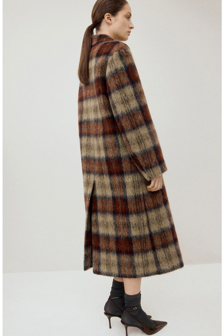 Check Plaid Wool Blend Double Breasted Coat, Alternate, color, BEIGE
