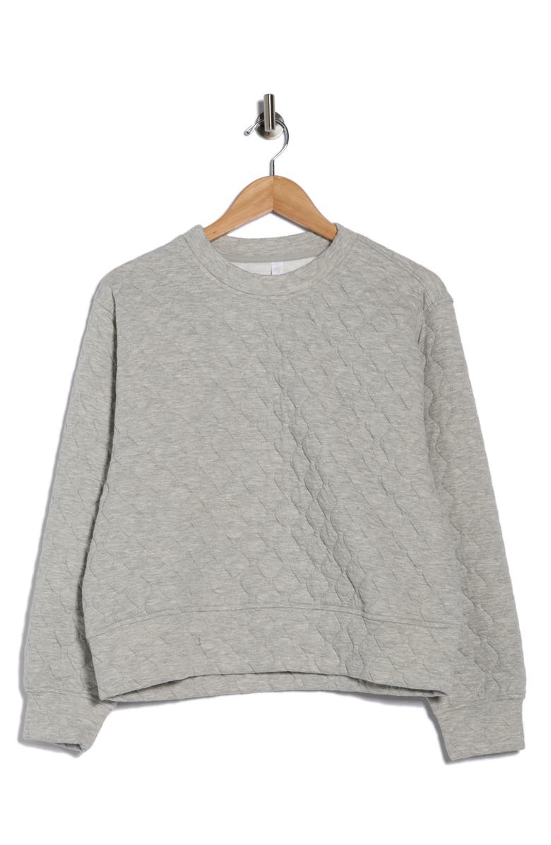 Z by Zella Retreat Quilted Crewneck Sweatshirt, Main, color, Grey Mirage Heather