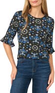CeCe Floral Print Knit Top