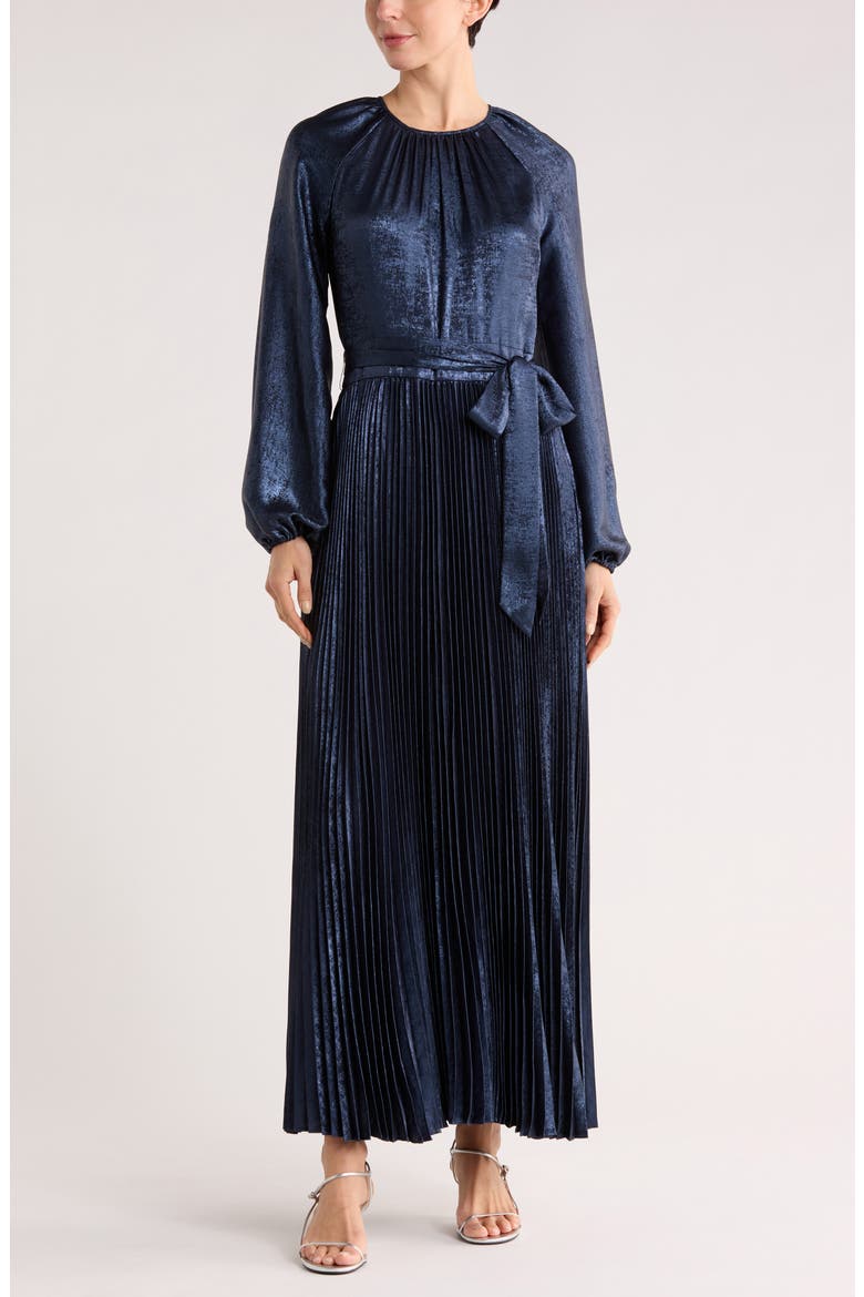 Varenya Long Sleeve Pleated Maxi Dress, Main, color, MIDNIGHT