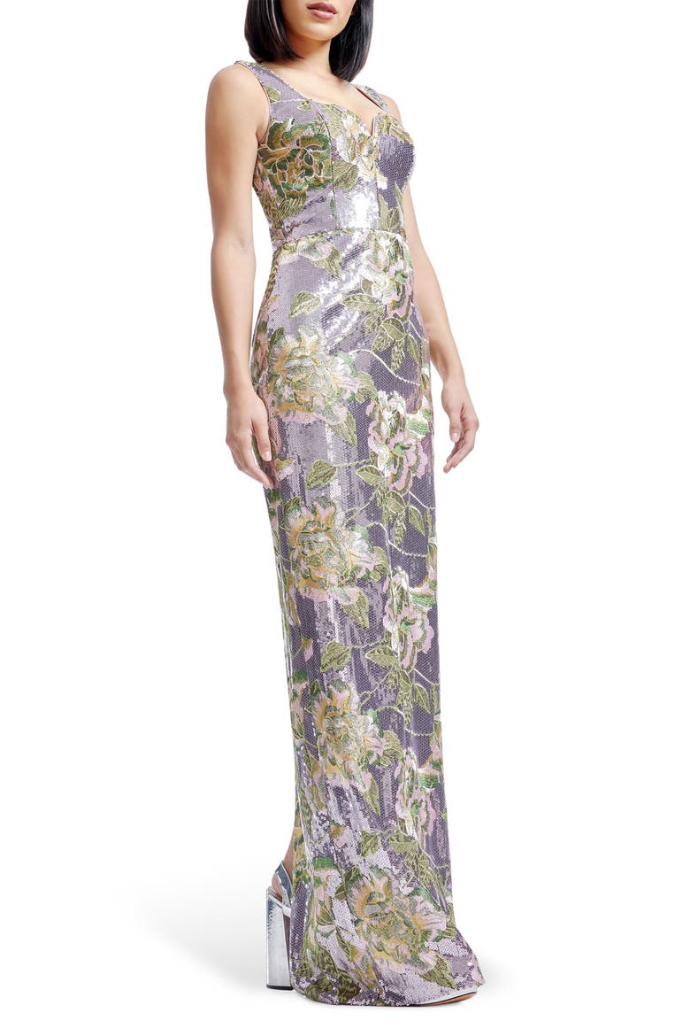 Goldie Embroidered Flower & Sequin Column Gown, Alternate, color, LILAC MULTI