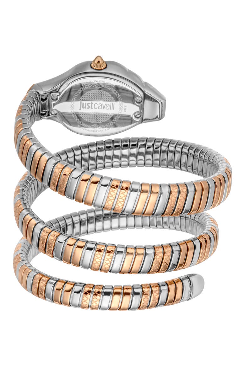 Snake Wraparound Bracelet Watch, 22mm x 35mm, Alternate, color, TWO TONE SILVER & ROSE GOLD