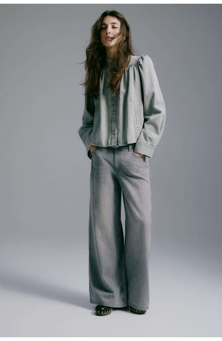 H&M Wide-leg regular waist jeans, Alternate, color, Gray