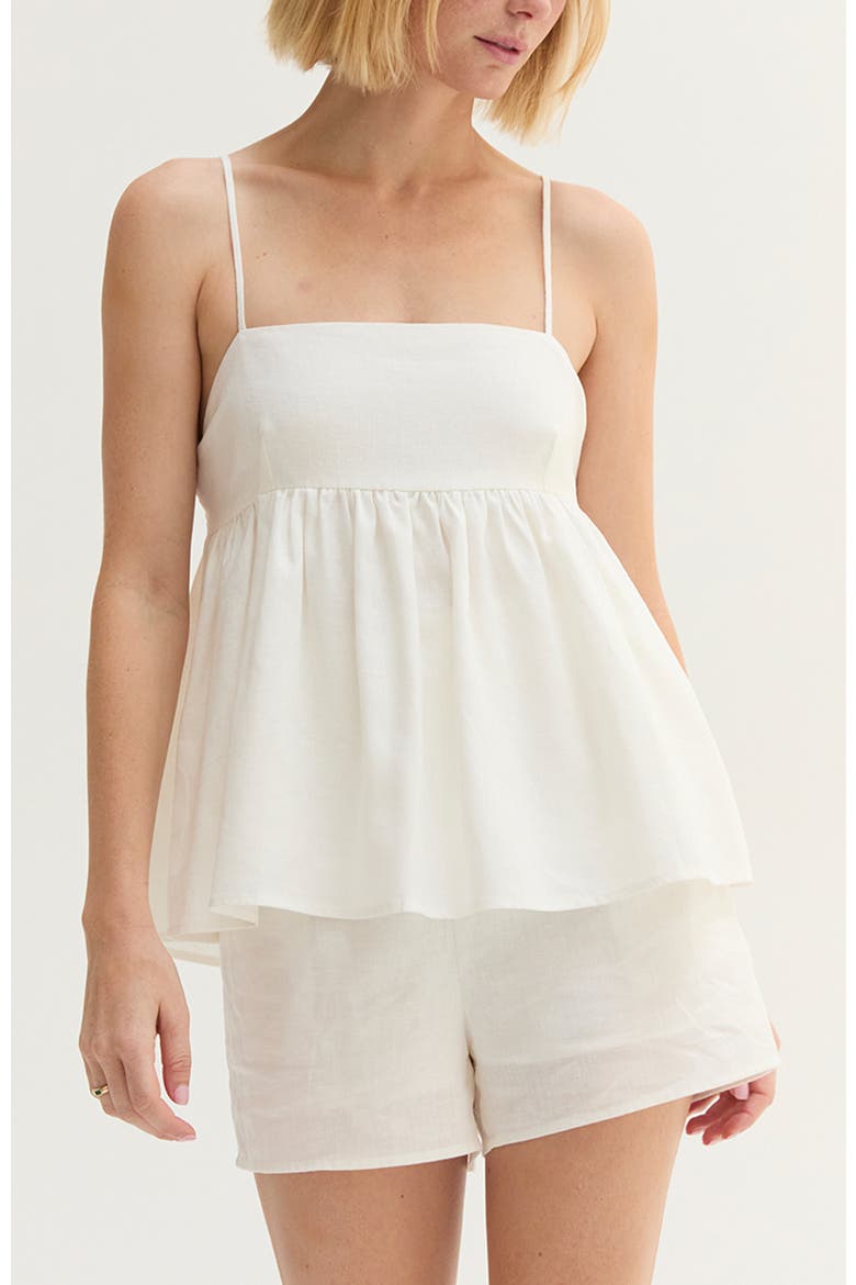 Tie Back Babydoll Linen Blend Top, Main, color, White