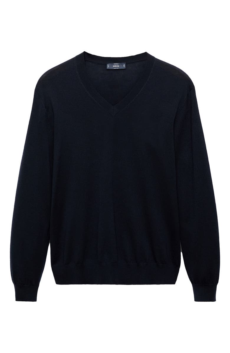 MANGO Solid Wool V-Neck Sweater, Alternate, color, Navy
