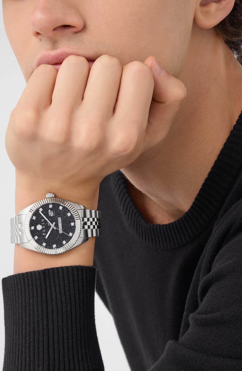 PHILIPP PLEIN Date Superlative Crystal Bracelet Watch, 41mm, Alternate, color, Stainless Steel