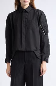 Sacai Mixed Media Button-Up Shirt (Nordstrom Exclusive)