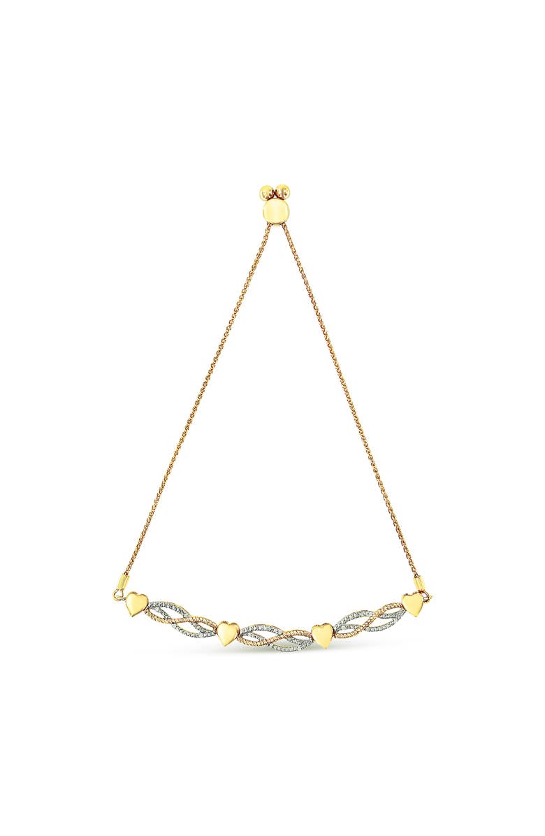 Haus of Brilliance 14K Yellow Gold Plated Silver 1/10 Cttw Diamond Wave and Hearts Bolo Bracelet, Main, color, Yellow