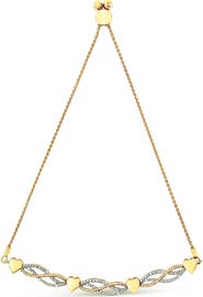 Haus of Brilliance 14K Yellow Gold Plated Silver 1/10 Cttw Diamond Wave and Hearts Bolo Bracelet