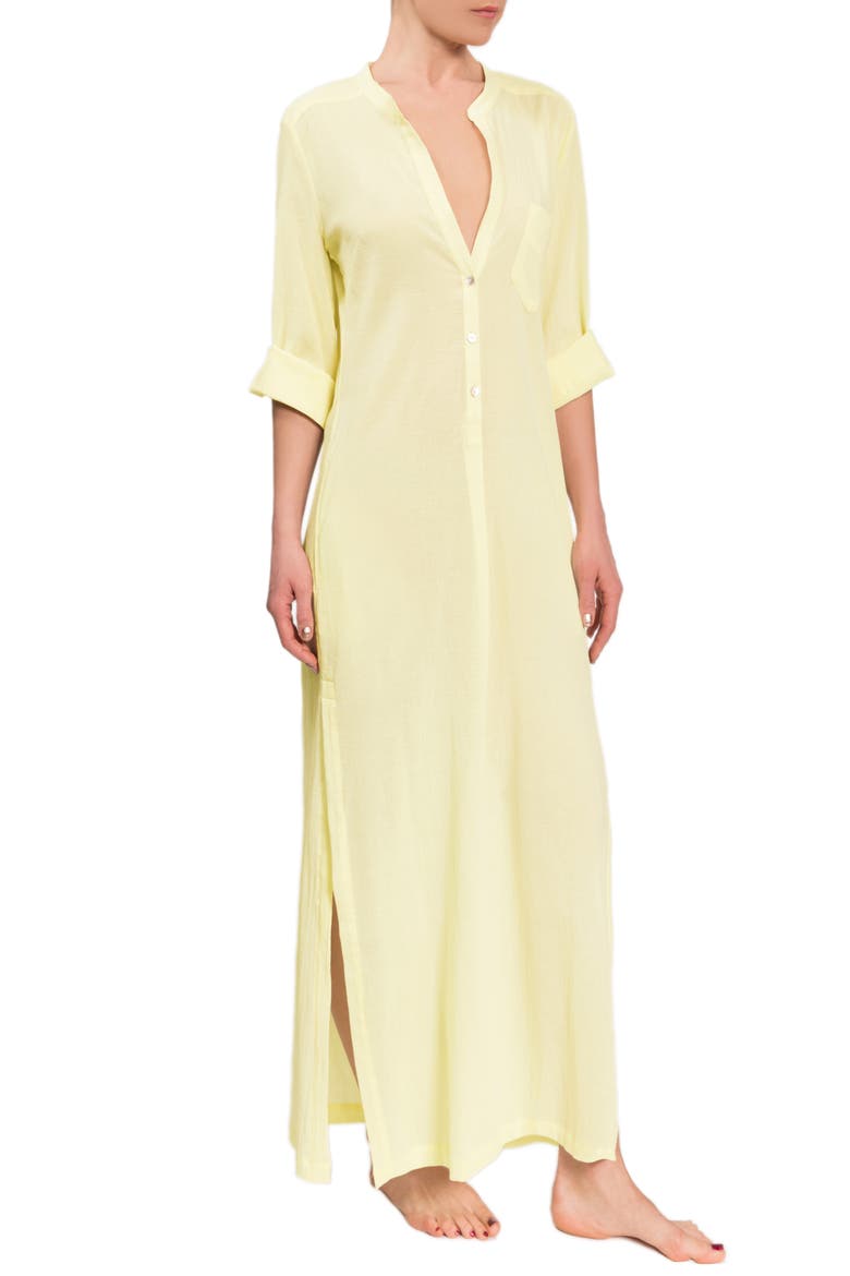 Plunge V-Neck Cotton Caftan, Main, color, LIMONCELLO