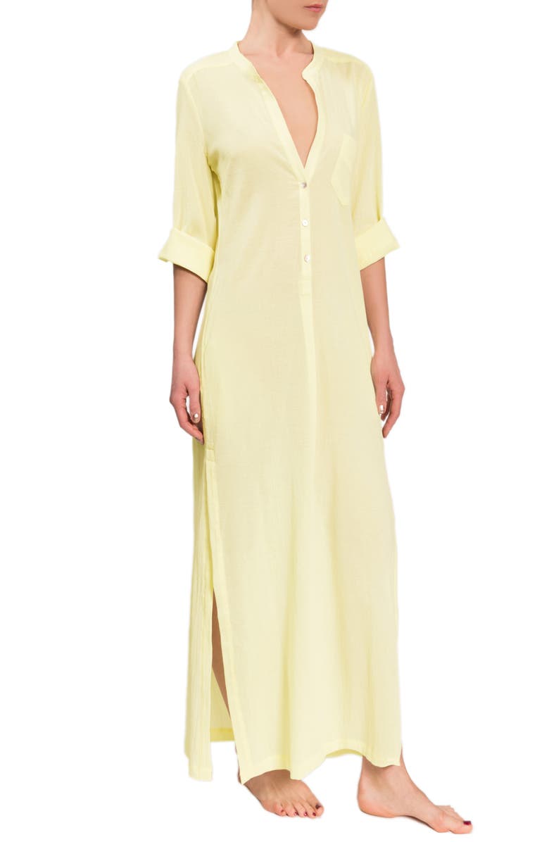 Everyday Ritual Plunge V-Neck Cotton Caftan, Main, color, Limoncello