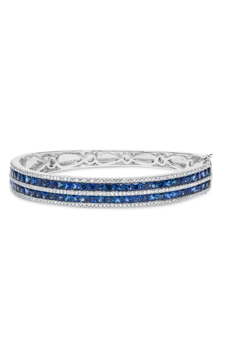 Haus of Brilliance 18K Gold Diamond & 8.0 Ct Sapphire Multi Row Bangle Bracelet, Main, color, White