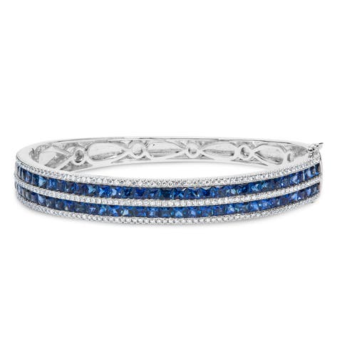 18K Gold Diamond & 8.0 Ct Sapphire Multi Row Bangle Bracelet