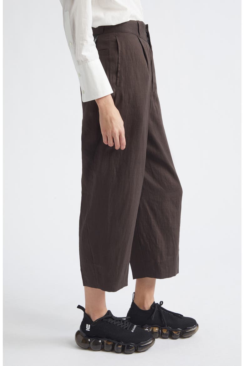 Crop Linen Straight Leg Pants, Alternate, color, BROWN