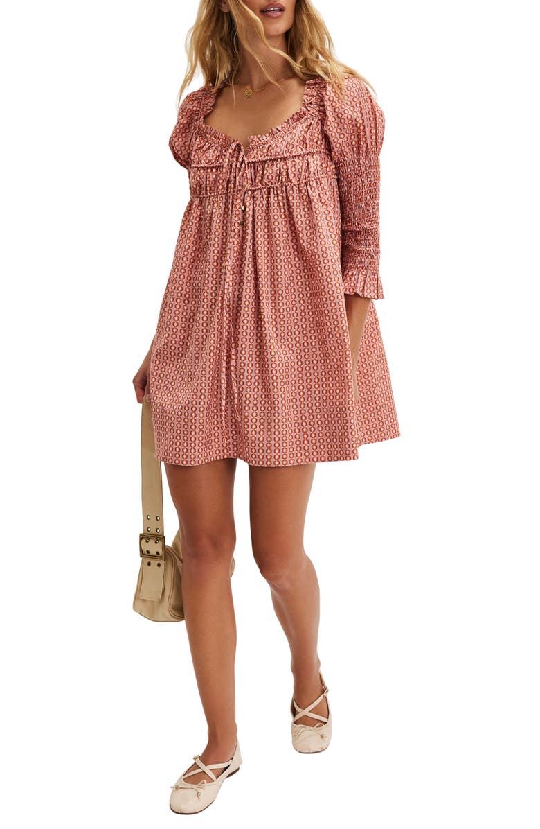 Star Dip Tiered Smocked Button Front Cotton Dress