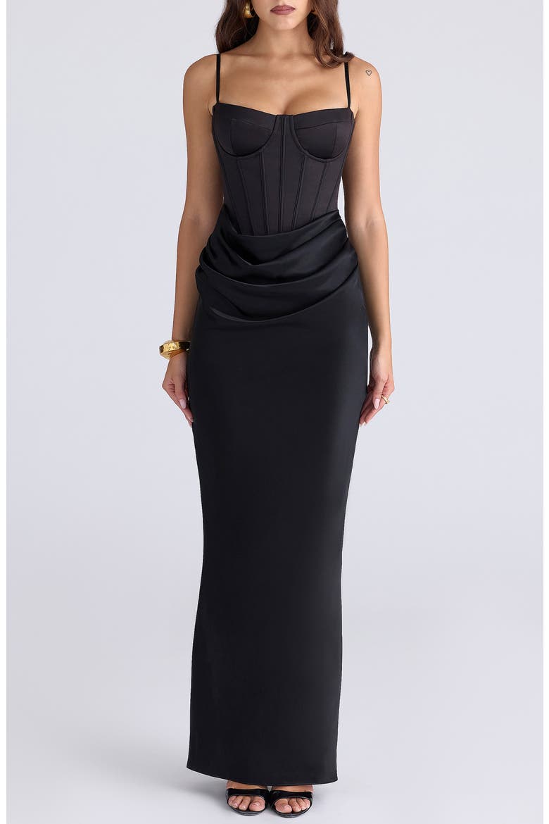Valentina Corset Satin Gown, Main, color, BLACK