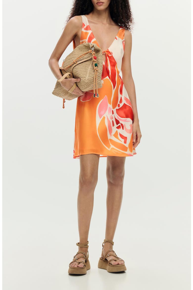 Abstract Floral Print Satin Minidress, Main, color, ORANGE