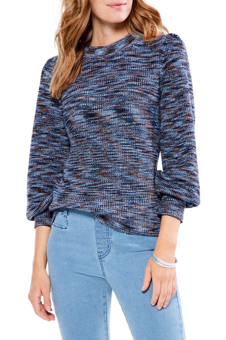 Space Dye Puff Sleeve Cotton Blend Sweater, Main, color, INDIGO MIX
