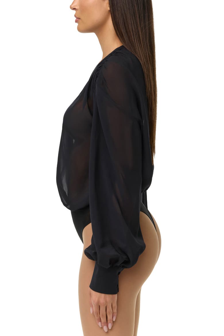 Chiffon V-Neck Blousy Bodysuit, Alternate, color, BLACK