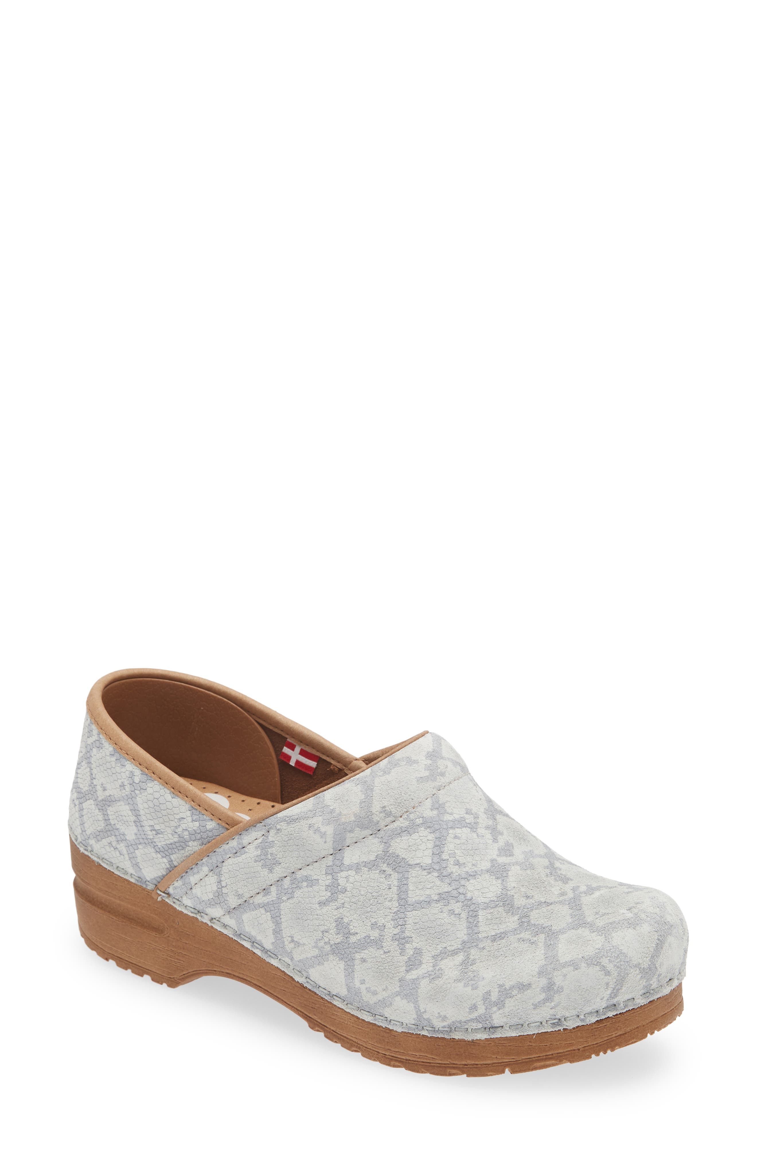 Sanita Viper Snake Embossed Clog, Main, color, Light Grey