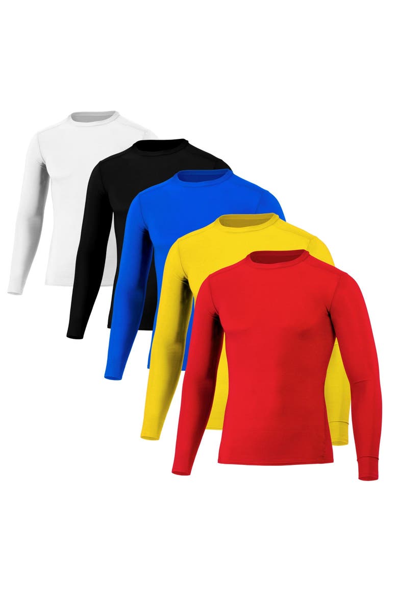 BenBen 5 Pack Men's Compression Shirt T-Shirt Gym Tops Long Sleeve Moisture-Wicking Cool Tek, Main, color, Black/White/Gold/Red/Royal
