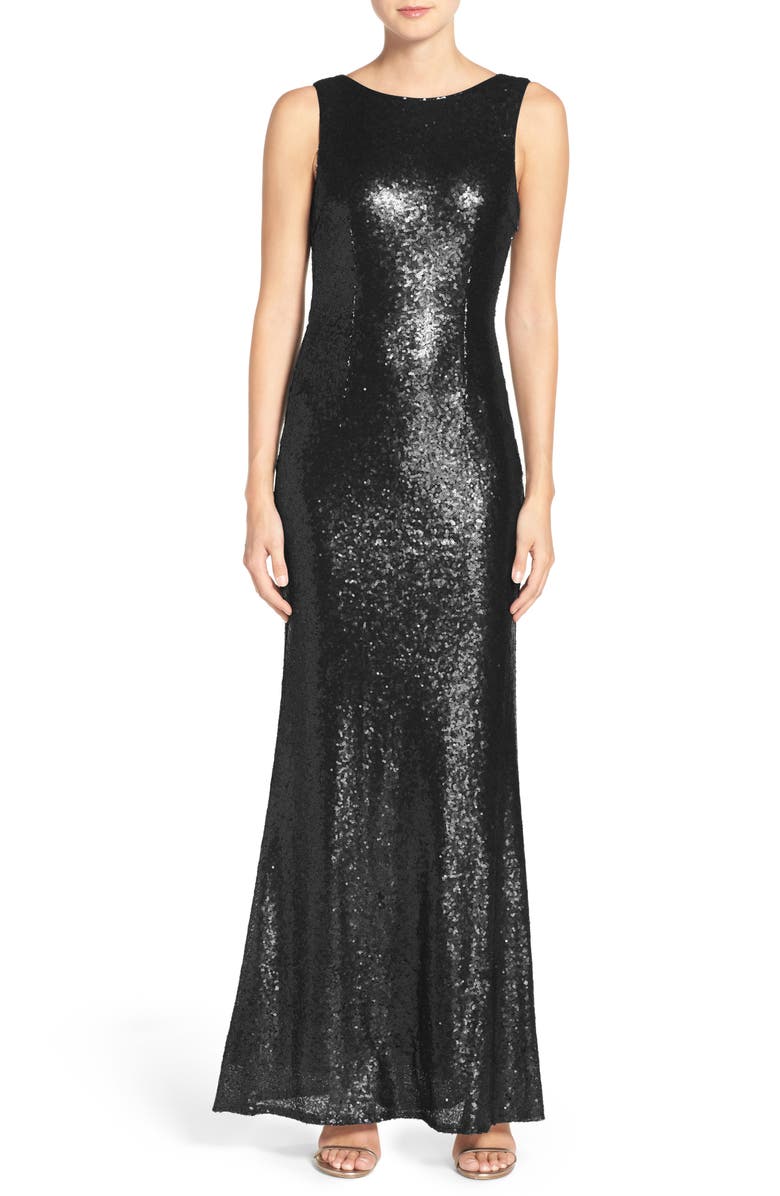 Lulus Sleeveless Sequin Drape Back Gown, Alternate, color, 