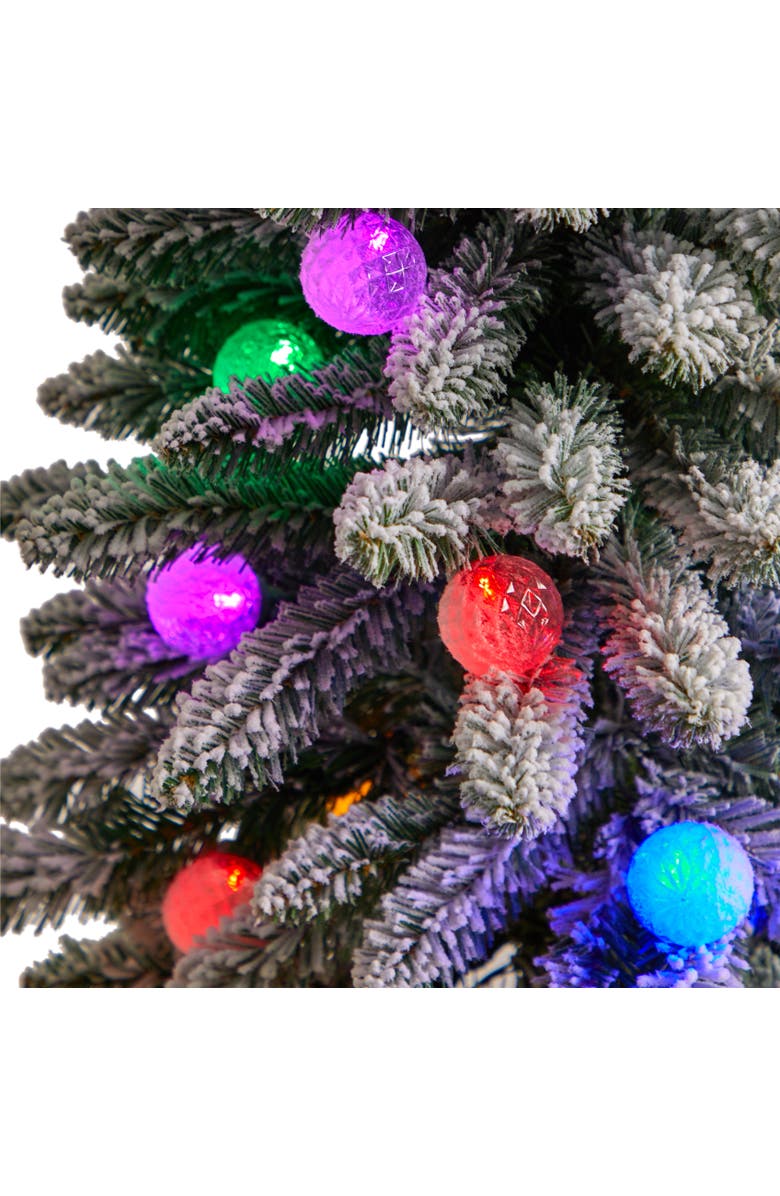 NEARLY NATURAL 3-ft Flocked Highland Fir Artificial Christmas Tree with 127 Bendable Branches and 20 LED Globe Lights in Decorative Planter, Alternate, color, Green