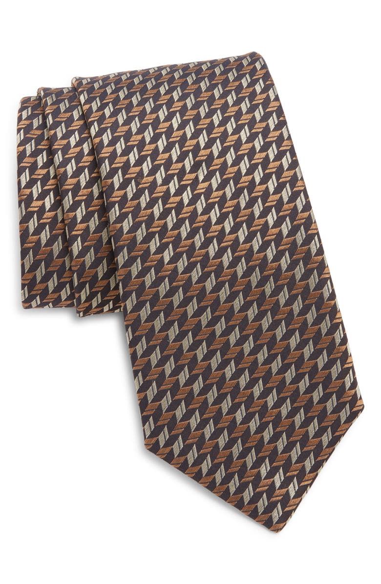 Canali Geometric Silk Tie, Main, color, Brown
