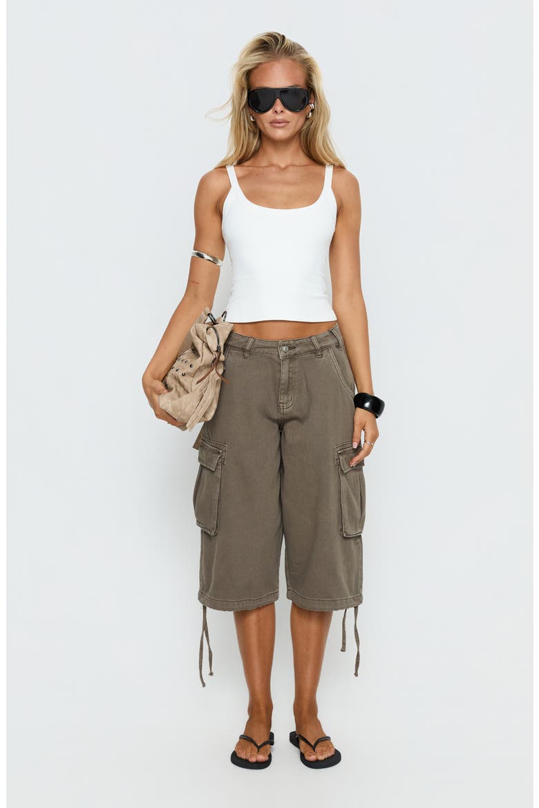 Hudsen Low Rise Longline Denim Cargo Shorts, Alternate, color, KHAKI
