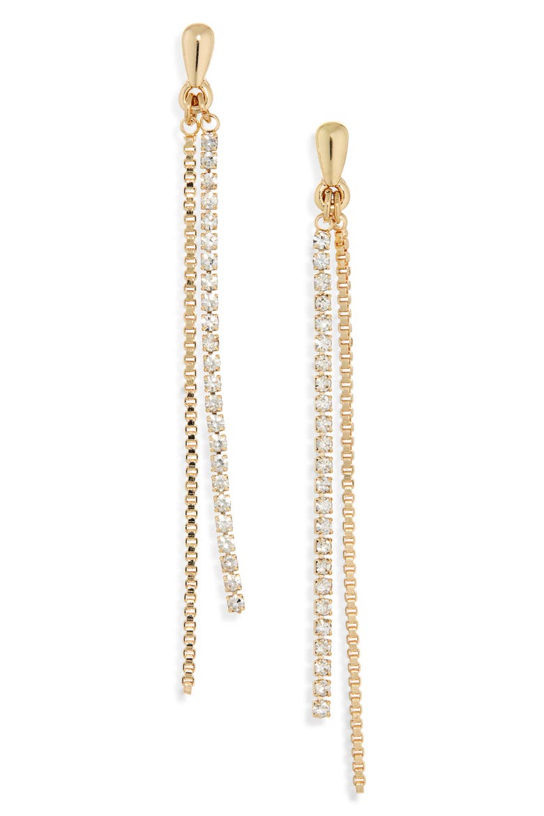 Crystal Chain Drop Earrings, Main, color, CLEAR- GOLD