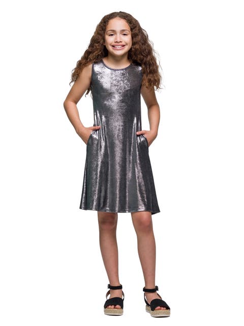Black Shimmery Metallic Sleeveless A-Line Dress
