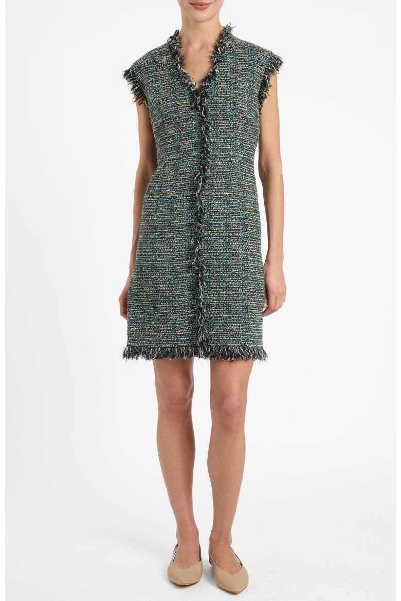 Tuscany Cap Sleeve Dress in Luxury Tweed, Main, color, Evergreen