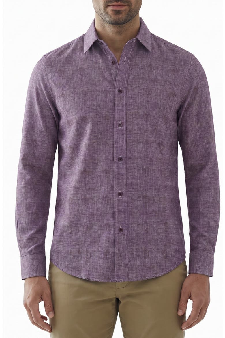 Long Sleeve Performance Patterned Stretch Button Up Shirt, Main, color, 27 BURGUNDY