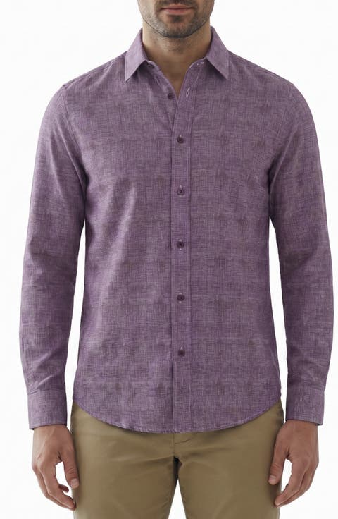 Long Sleeve Performance Patterned Stretch Button Up Shirt