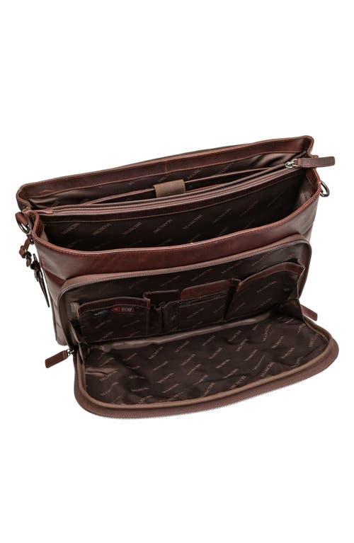Mancini Double Compartment Flap Leather Briefcase In Brown