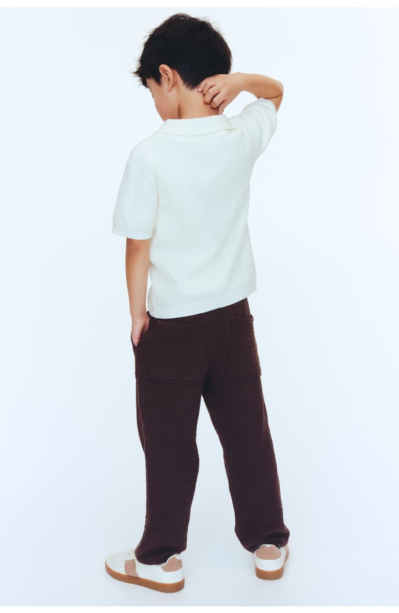 H&M Muslin Drawstring Trousers, Alternate, color, Dark Brown