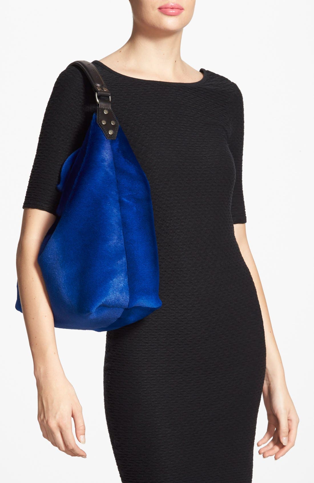 Genuine Shearling Hobo, Alternate, color, COBALT BLUE