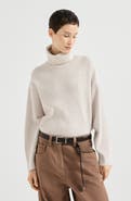 Brunello Cucinelli Virgin wool, cashmere and silk English rib turtleneck sweater